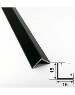 Кут алюмінієвий 15*15 мм Чорний матовий рівносторонній, фарбування 3 м