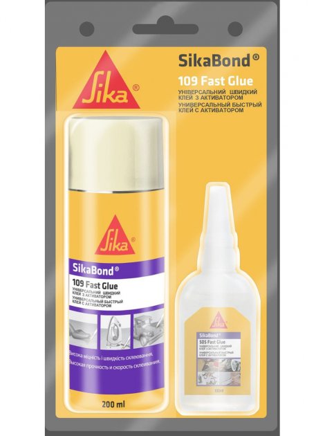 SikaBond-109 Fast Glue Клей цианакрилатный унив. быстрый 2-компонентный (50 г + 200 мл)