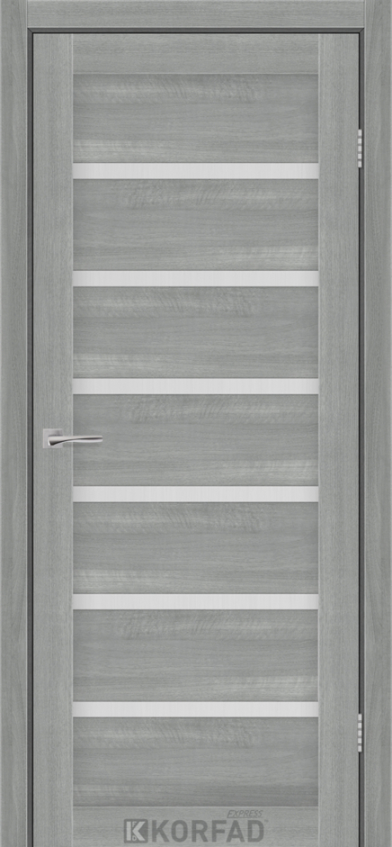 Міжкімнатні двері Korfad Express Делмонт 38мм Ясен Сталевий скло сатін 800