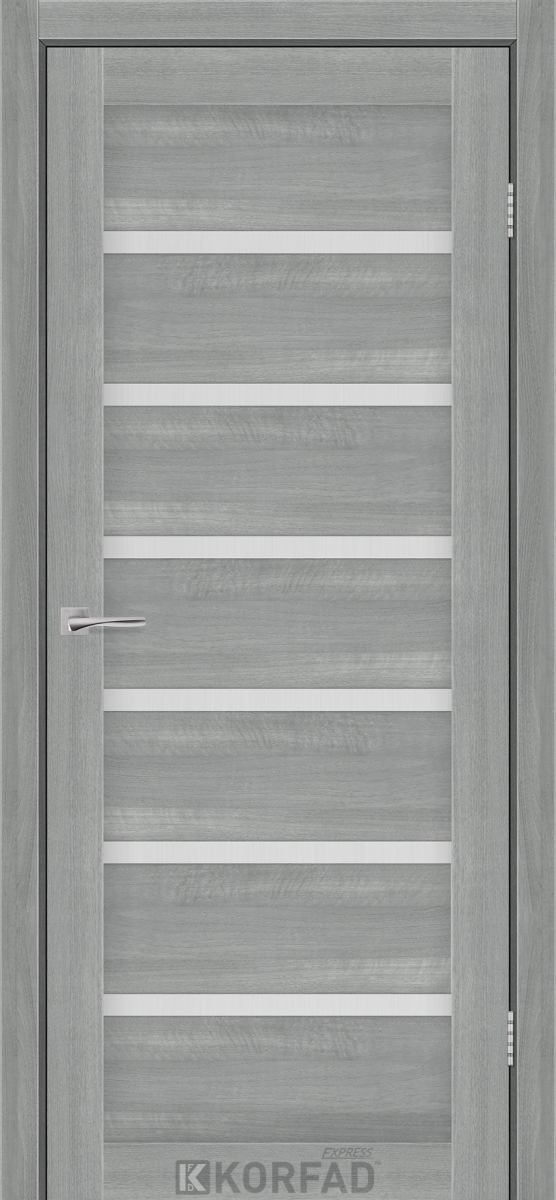 Міжкімнатні двері Korfad Express Делмонт 38мм Ясен Сталевий скло сатін 600