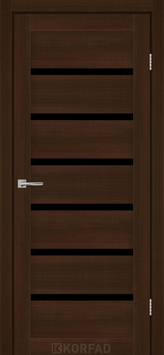 Міжкімнатні двері Korfad Express Делмонт 38мм Каштан Бурбон скло чорне 700