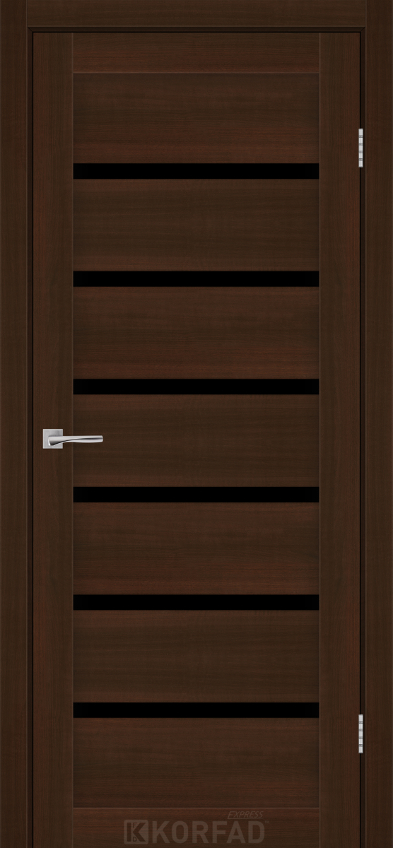 Міжкімнатні двері Korfad Express Делмонт 38мм Каштан Бурбон скло чорне 600