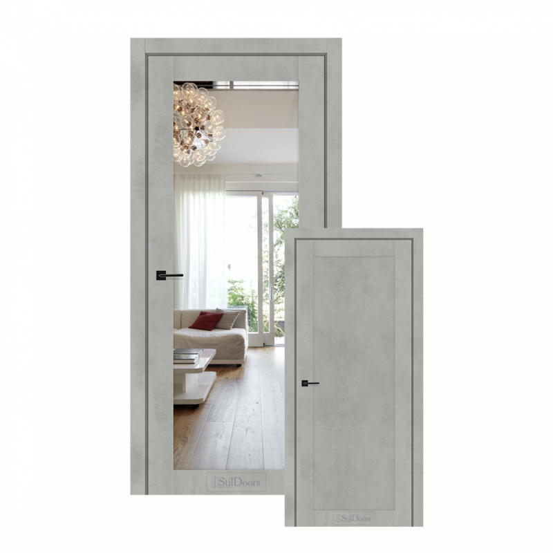 Міжкімнатні двері Stildoors ВЕРМОНТ Дзеркало/Глухі 900 Бетон Тефра Solara