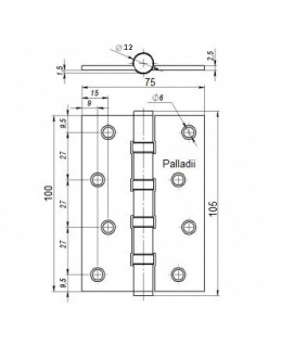 Завіса (петля) для дверей універсальна Paladii 100*75*2.5-B4 SS чорний