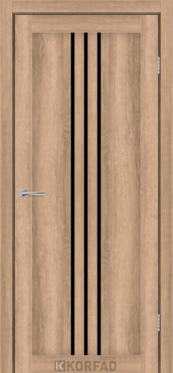 Міжкімнатні двері Korfad Express Стілтон 38мм Кастелло Карамель скло чорне 600