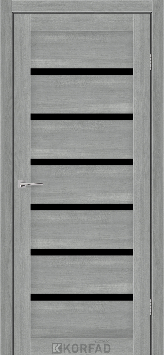 Міжкімнатні двері Korfad Express Делмонт 38мм Ясен Сталевий скло чорне 600