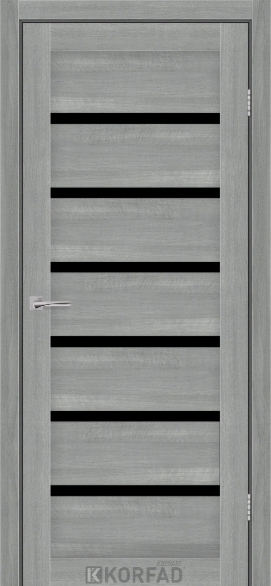 Міжкімнатні двері Korfad Express Делмонт 38мм Ясен Сталевий скло чорне 700