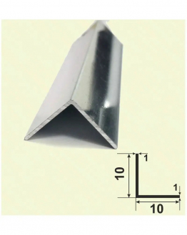 Кут алюмінієвий 10*10 мм Срібло Глянець рівносторонній, фарбування 3 м
