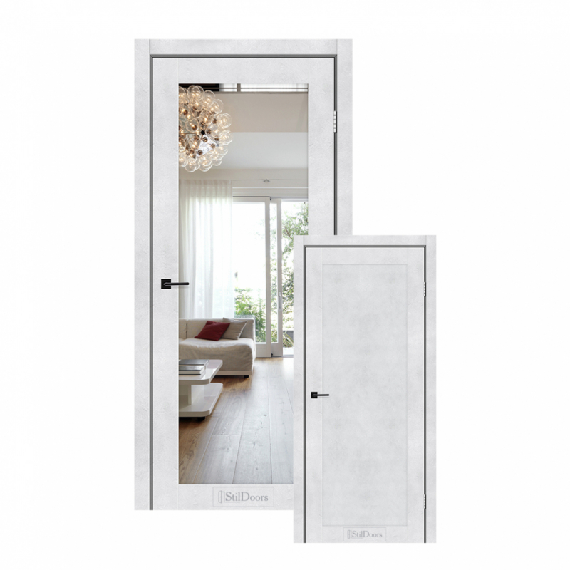 Міжкімнатні двері Stildoors ВЕРМОНТ Дзеркало/Глухі 700 Світлий Бетон Solara